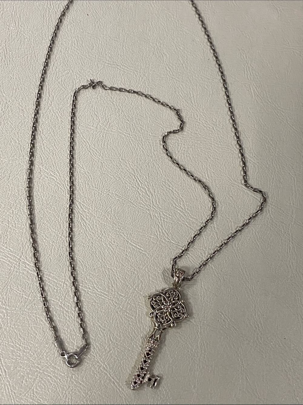Ornate 925 Silver 2” Key Pendant & 925 Necklace 30”